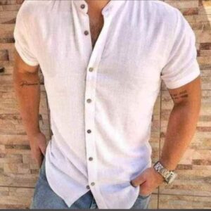 camisa cuello chino en tela de lino